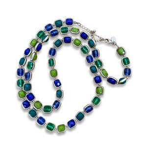 Lia Sophia Shannon’s Medley Necklace Green Blue Resin Gold Beaded 17"